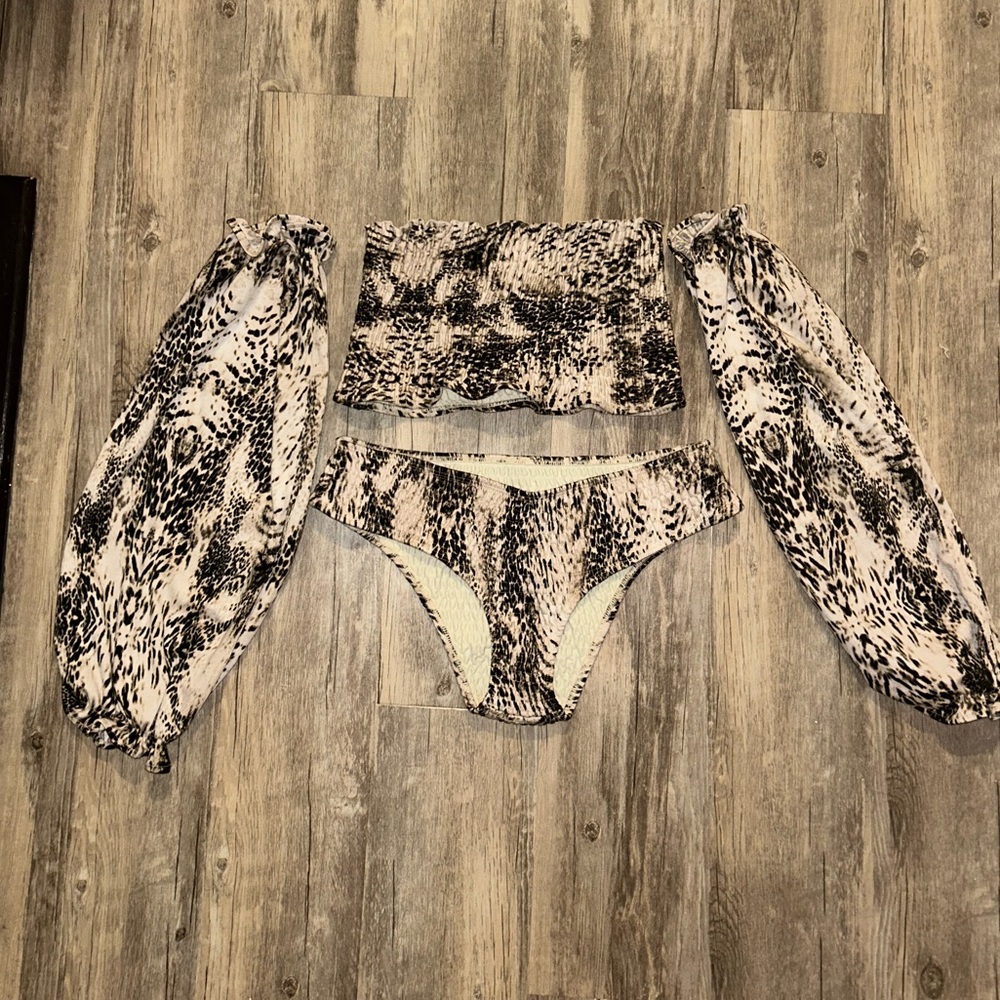Animal Print Bikini Set w/ Detachable Sleeves